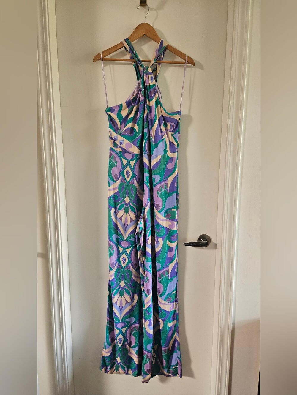 Halter Jumpsuit in Teal, Purple & Cream